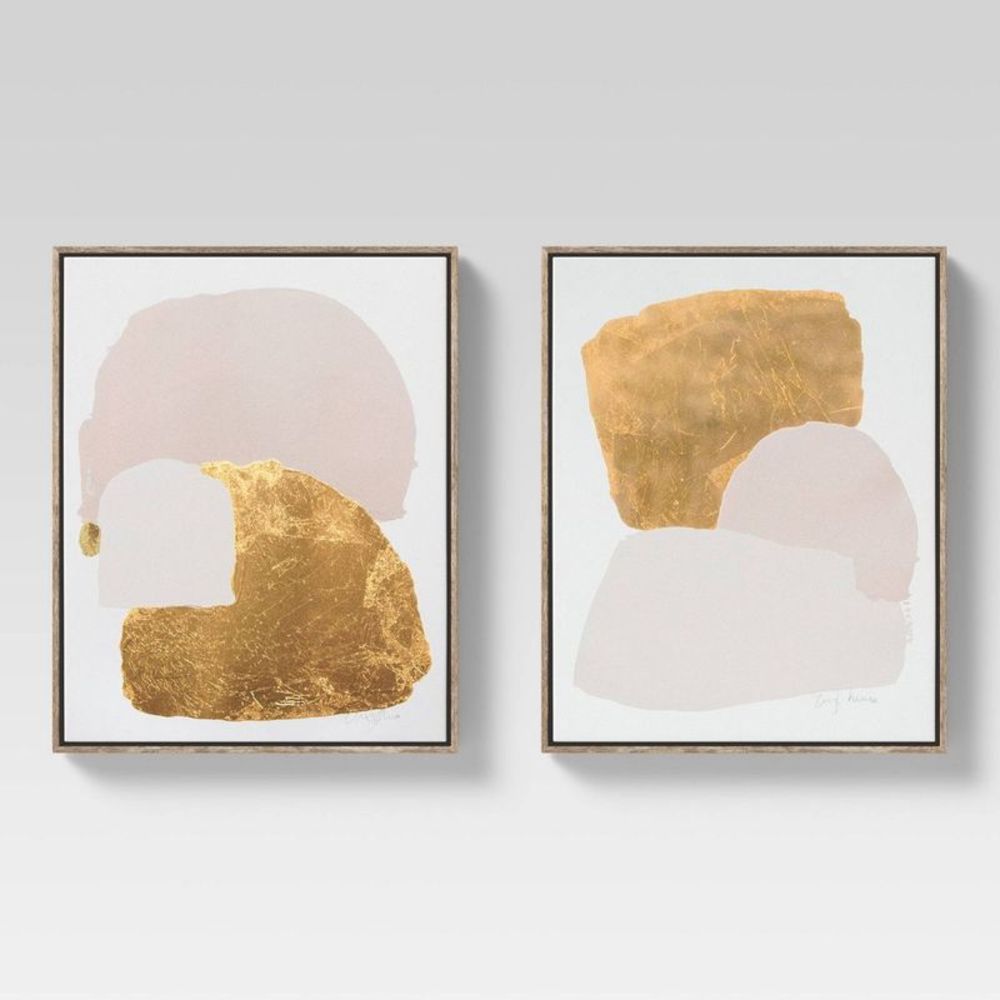 (Set of 2) 16" x 20" Framed Canvases Pink/Gold - Threshold